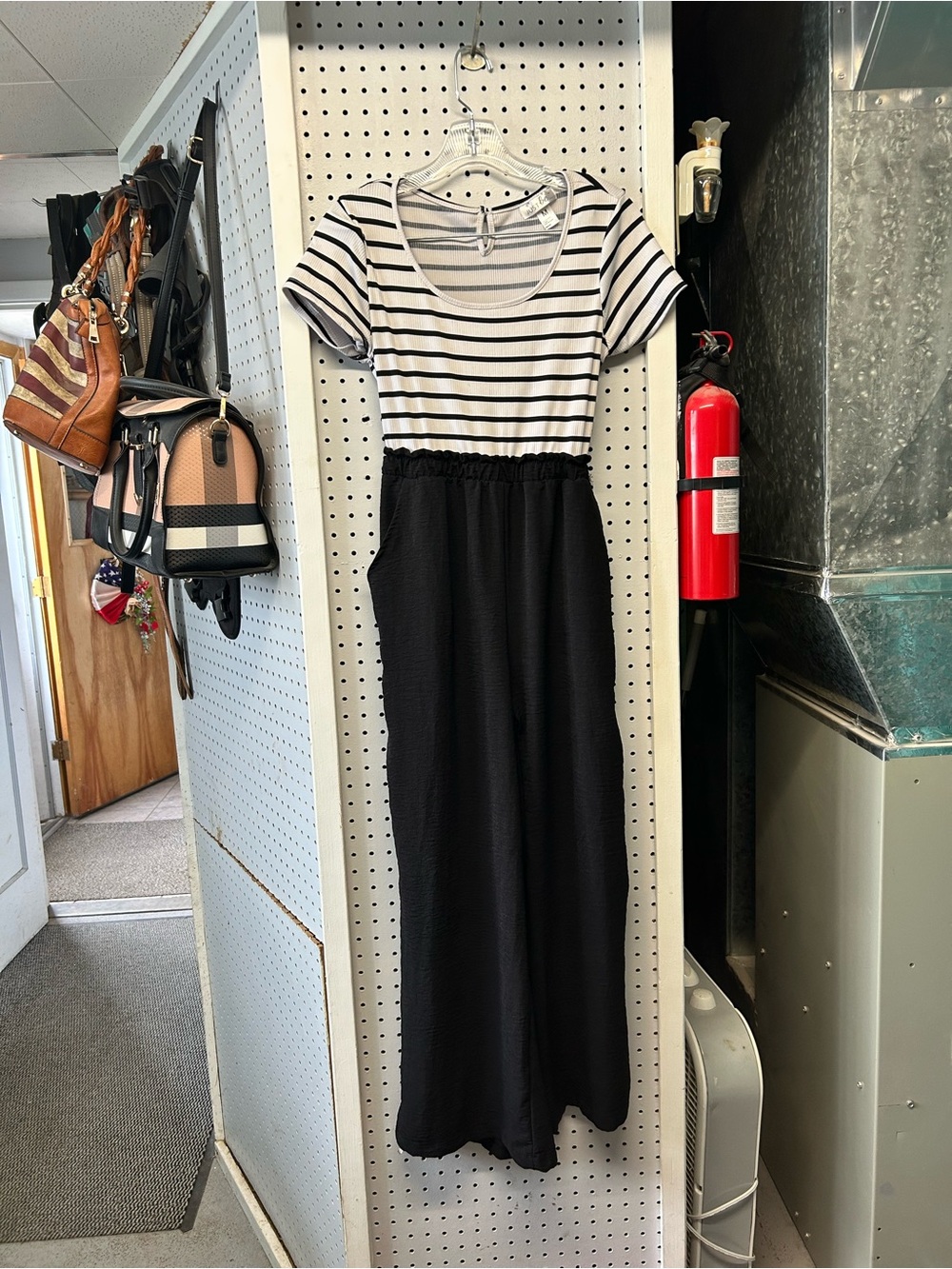 Striped Scoop Neck Black Jumpsuit with pockets